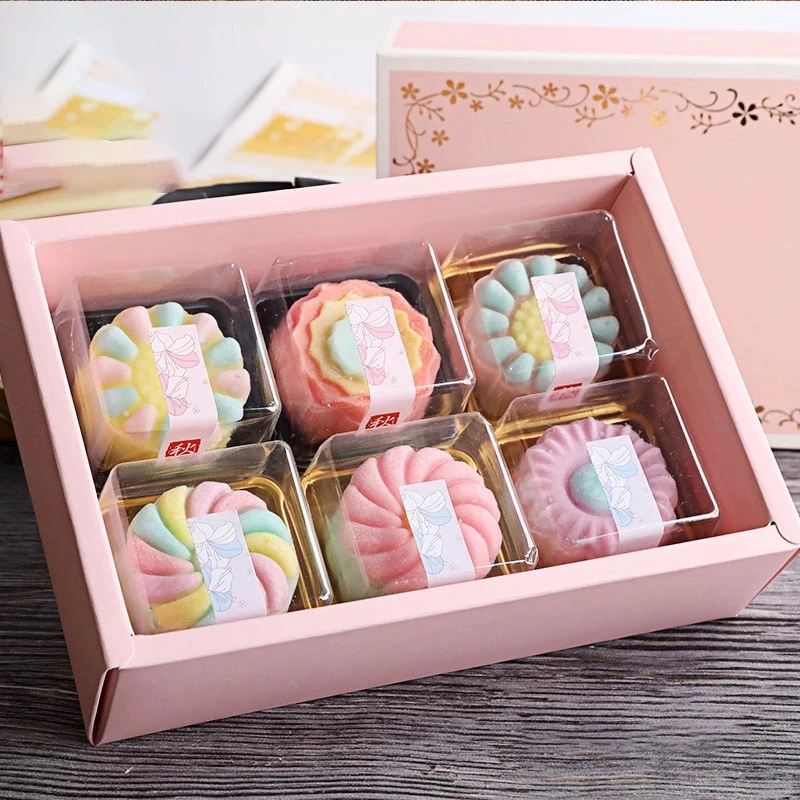 

100pcs Square Plastic Moon Cake Box Christmas Wedding Party Cake Box Container Holder Packaging Egg-Yolk Puff Container Box