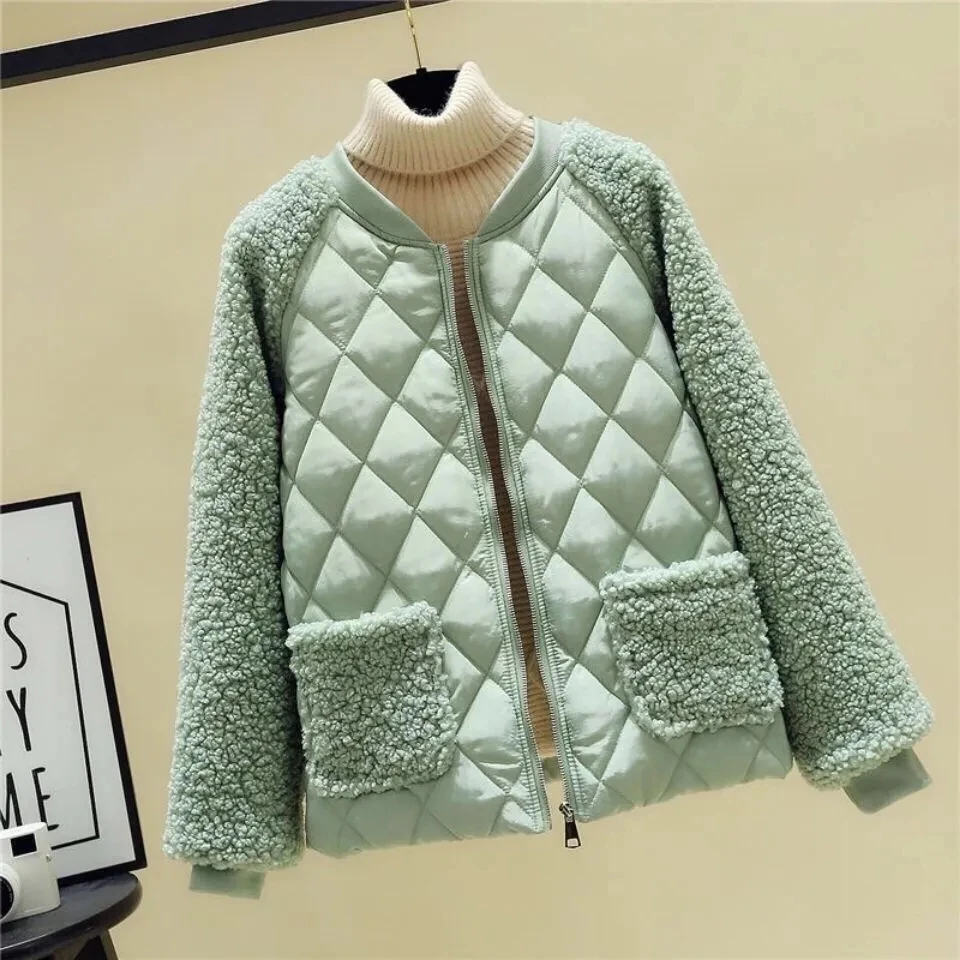 Parkas Women Short 2022 New Korean Loose Imitation Lamb Wool Padded Jacket Female Large Size Stitching Winter Cotton Coat