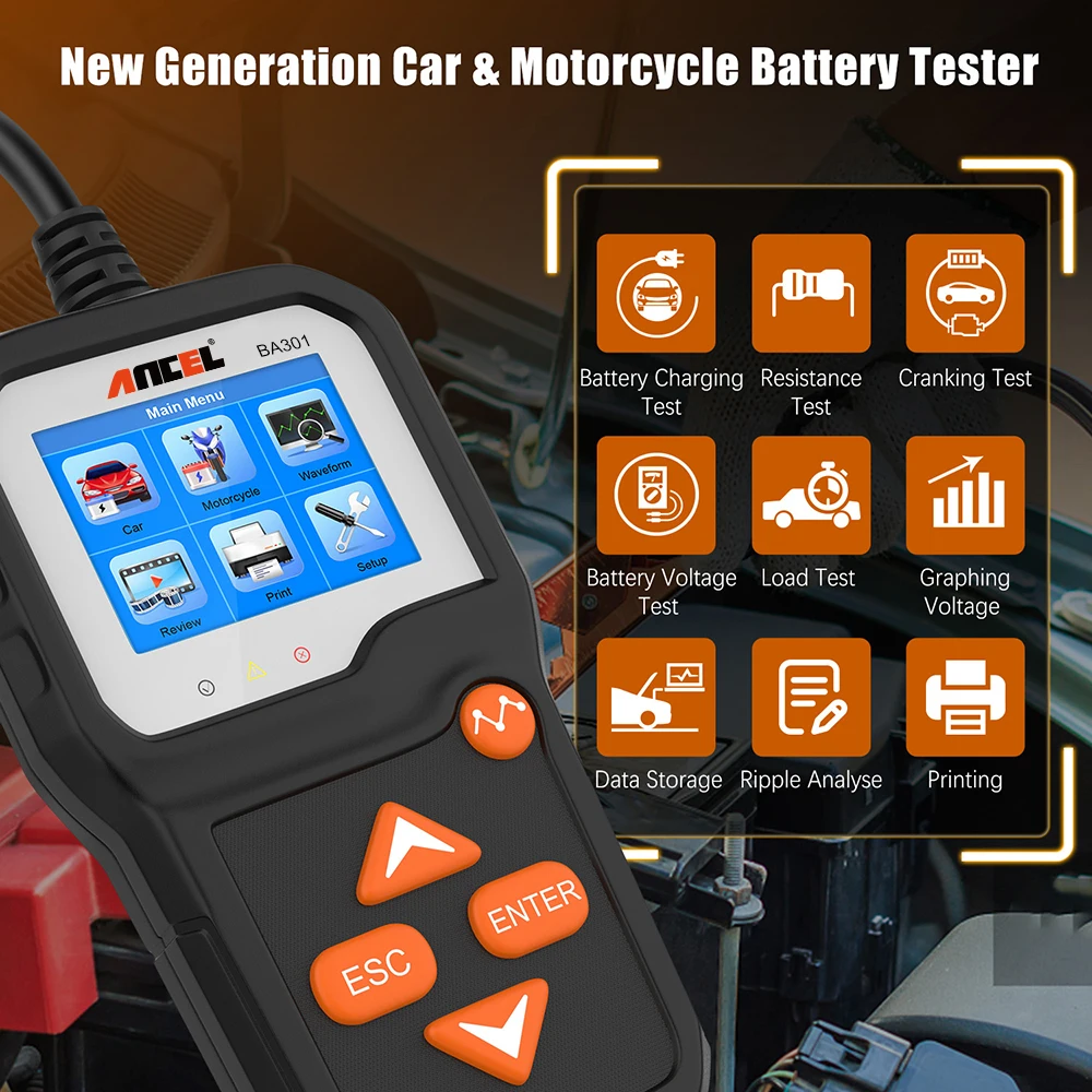 EL BA301 6V 12V Tester akumulatora samochodowego Analizator Narzędzia do testowania obwodów ładowania samochodów / motocykli