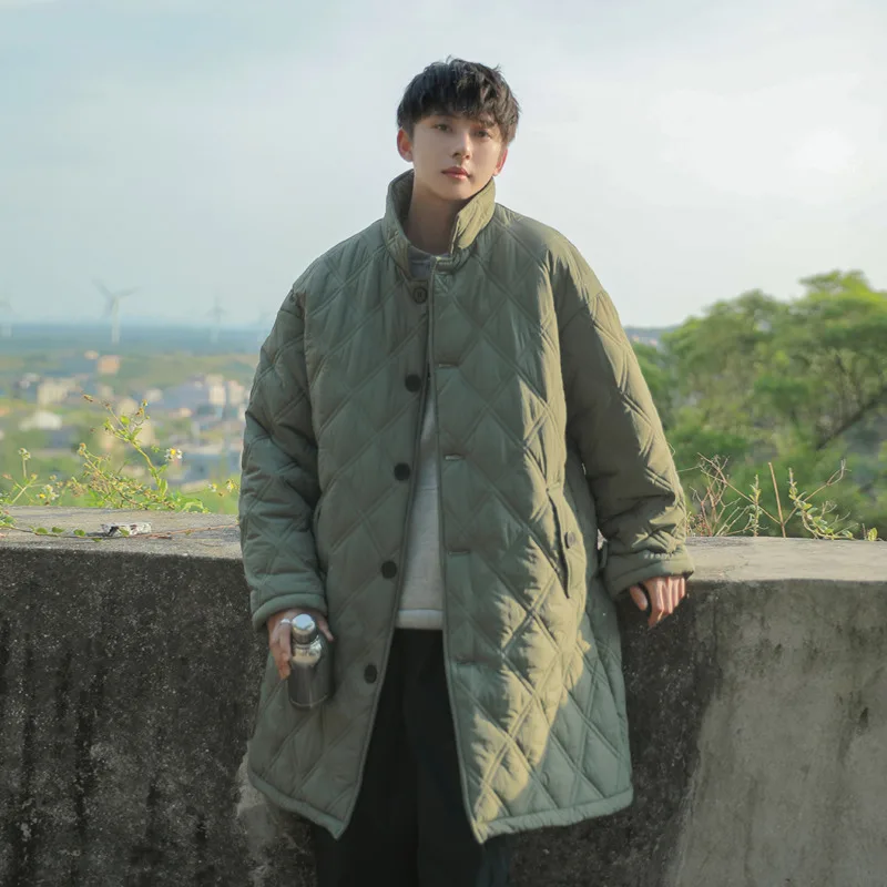 Winter Thickened Long Coat Men Warm Fashion Casual Plaid Coat Men Korean Loose Oversize Trench Coat Mens Thick Jacket Overcoat