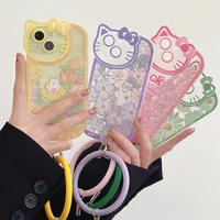 full screen flower mobile phone for iphone12 bracelet 13promax rabbit cat phone case apple 13 soft case