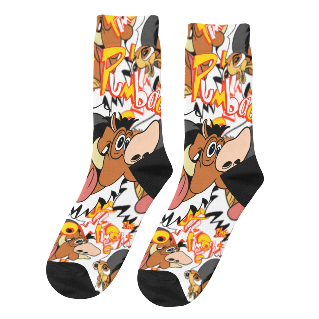 

Hip Hop Retro The Timon and Pumbaa Show Crazy Men's Socks Disney The Lion King Film Unisex Street Style Pattern Crew Sock