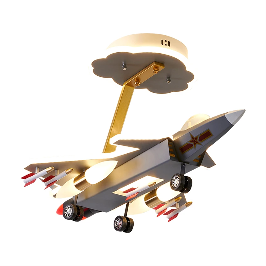 

Cartoon gray airplane LED dimming ceiling lights eye protection bedroom fighter model light kids room ceiling lamp fixtures