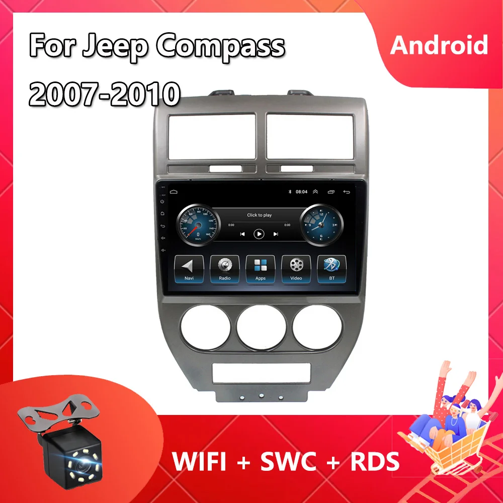 

2din Car Radio For Jeep Compass 2007-2010 Android10 Navigation GPS 1024*600 HD Touchscreen Bluetooth WIFI FM RDS BT Camera OBDII