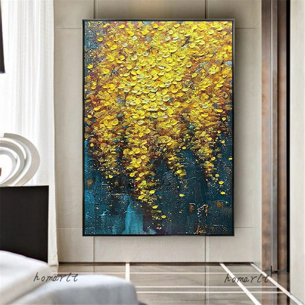 

100% Handmade Thick Oil Paintings Yellow Flowers Canvas Poster Rose Wall Art Home Decor Picture For Living Room Artwork Gifts