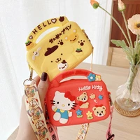 sanrios melody cinnamoroll doraemon silicone square coin purse cartoon messenger cute anime figure shoulder bag mini kawaii