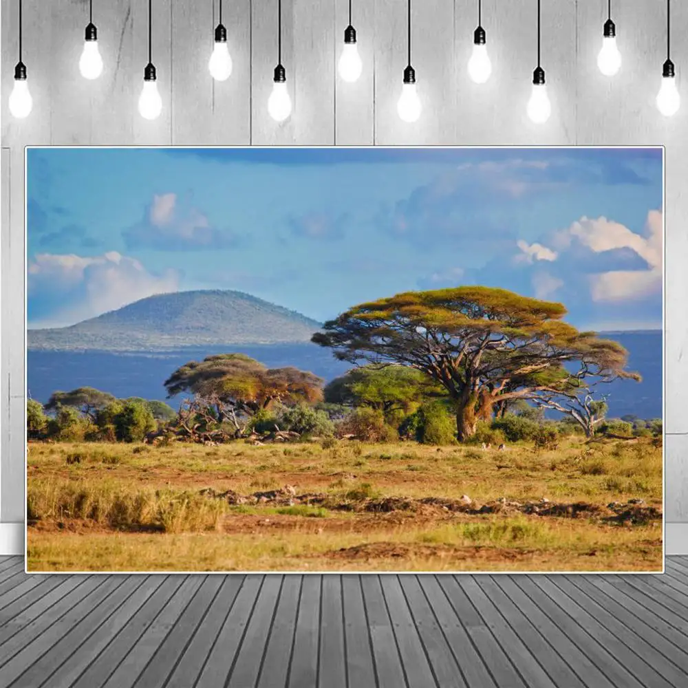 

Birthday Photography Backdrops Africa Safari Party Decoration Custom Mountain Animals Holiday Children Home Photocall Background