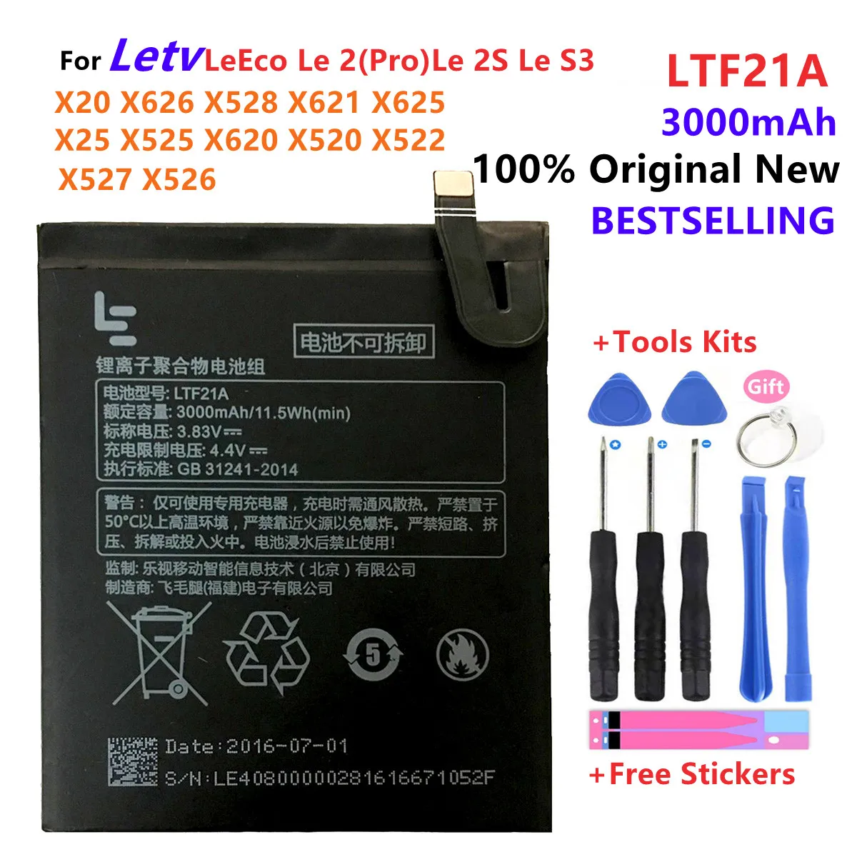 

New Letv LeEco Le 2 X620 Battery 3000mAh LTF21A Battery for Letv Le 2 Pro / Letv X520 phone Battery Replacement Batteries+Tools