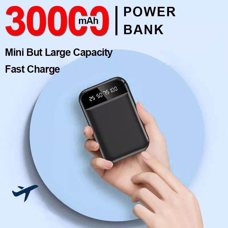 

2023New Mini Fast Charging Power Bank 30000mAh Portable HD Digital Display Pocket PowerBank with Flashlight For iPhone Xiaomi