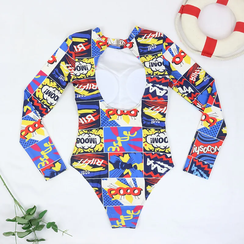 Женский слитный купальник бикини с абстрактным принтом и длинным рукавом 2022 |