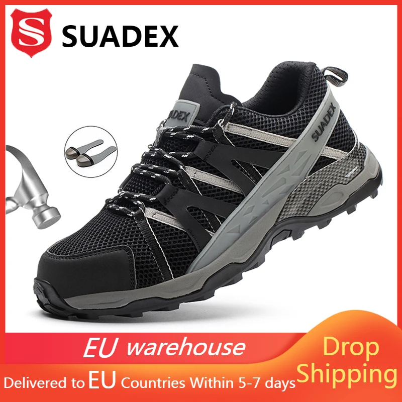 

Кроссовки SUADEX мужские рабочие со стальным носком, безопасная дышащая обувь, защита от ударов, защита от проколов, европейские размеры 37-48