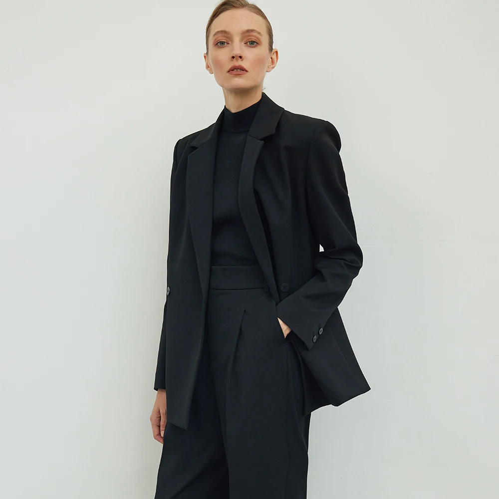 2023 new pure black professional women's suit retro long-sleeved jacket women's high waist trousers fashion suit