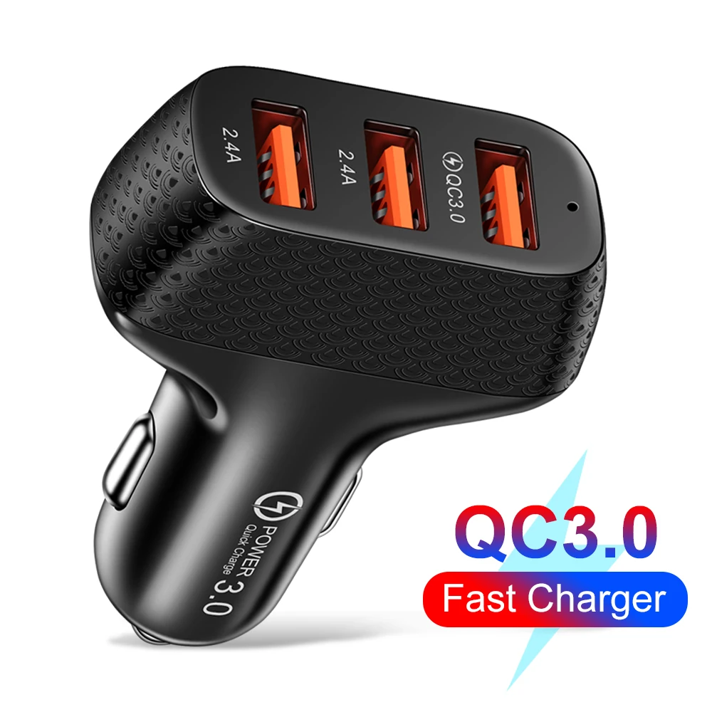 

3USB QC 3.0 Car Charger Quick Charge 3.0 Phone Charging Car Fast Charger 3 Ports USB Car Portable Charger For iPhone 11 Xiaomi