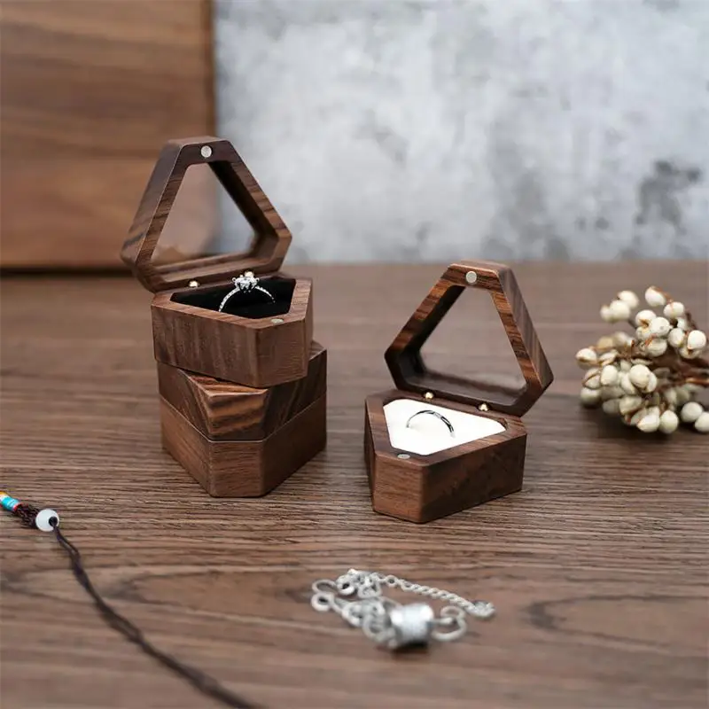 

Minimalist Appearance Jewelry Box Triangle Design Ring Box Retaining Flip Design Memorial Locket Flip Design Ring Box