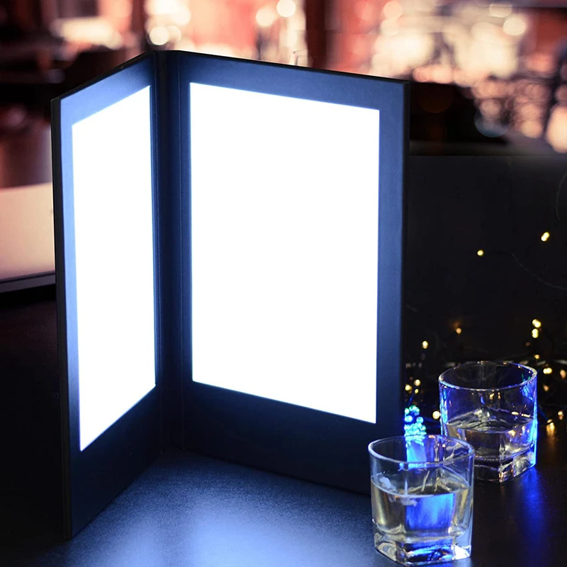 Książkowe podświetlany diodami LED podświetlany uchwyt na Menu sprawdź stojak Bar skórzany czarny
