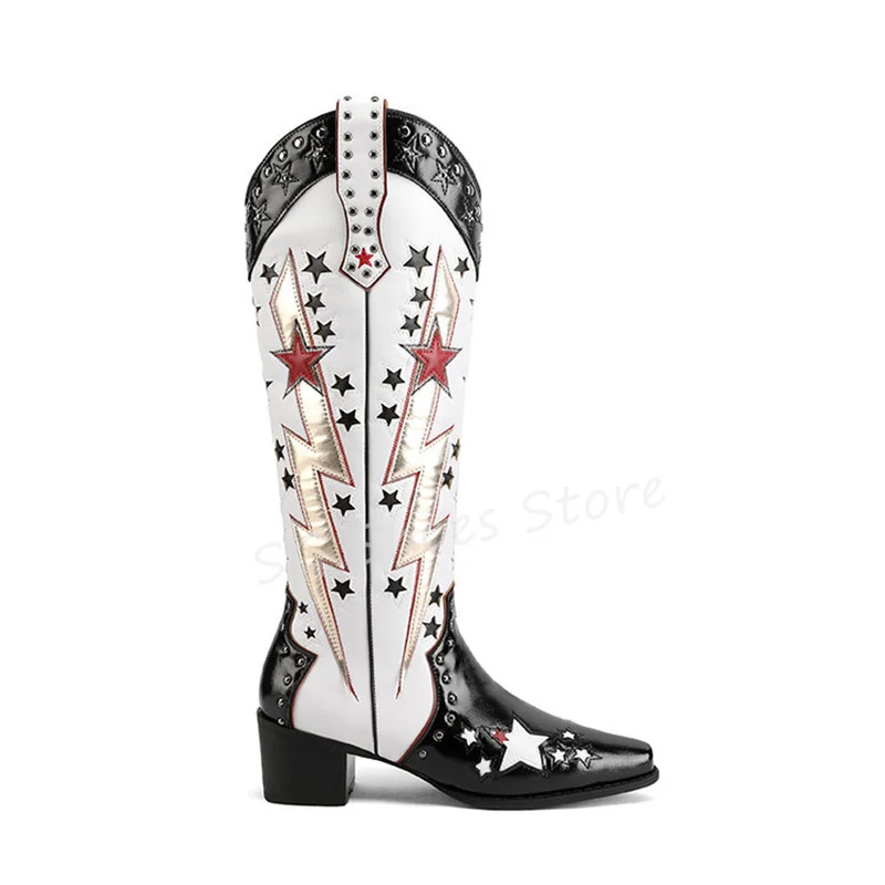 Женские ажурные ботинки со звездными заклепками Разноцветные длинные на