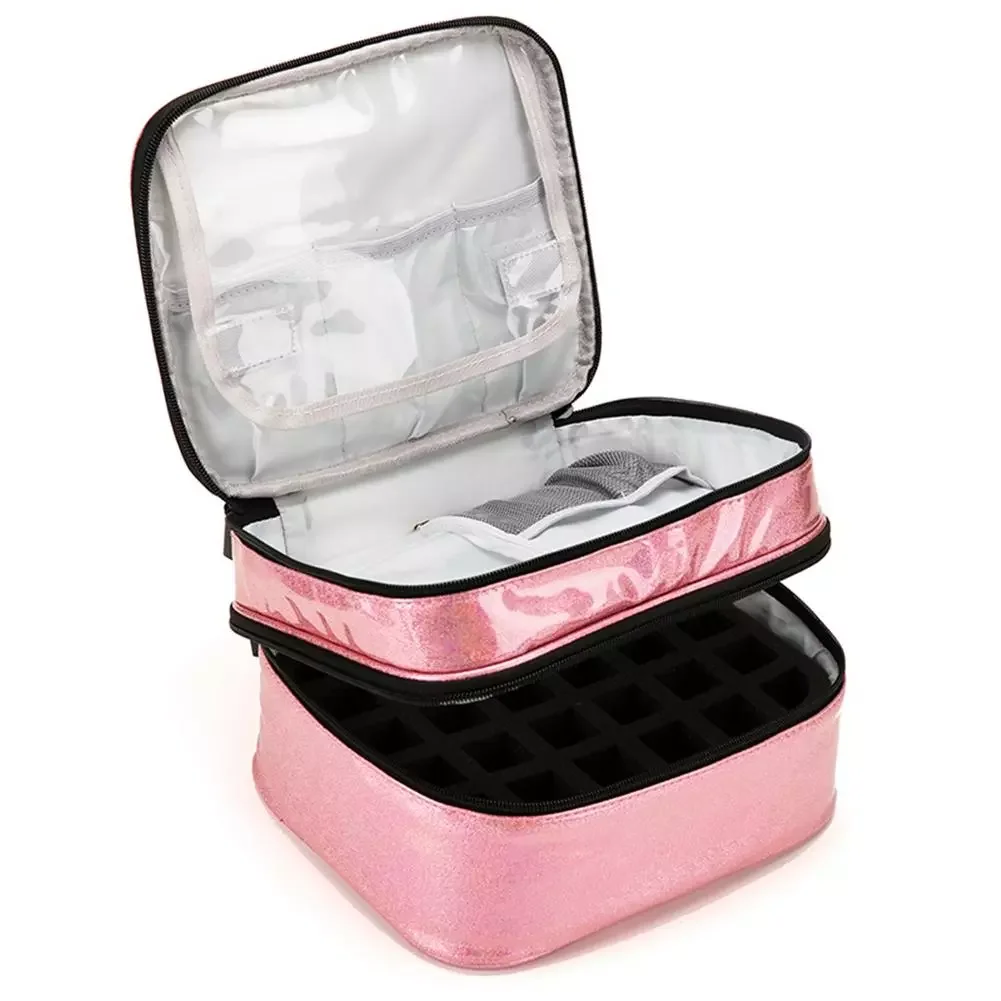 

2022 Bag Portable Travel Double-Layer 30 Grids Nail Polish Makeup Brush Storage Box Organizer