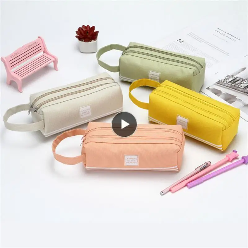 

Stationery Pen Storage Bag Oxford Cloth Large-capacity Double Zipper Pen Bag Simple And Generous Design Double-layer Design