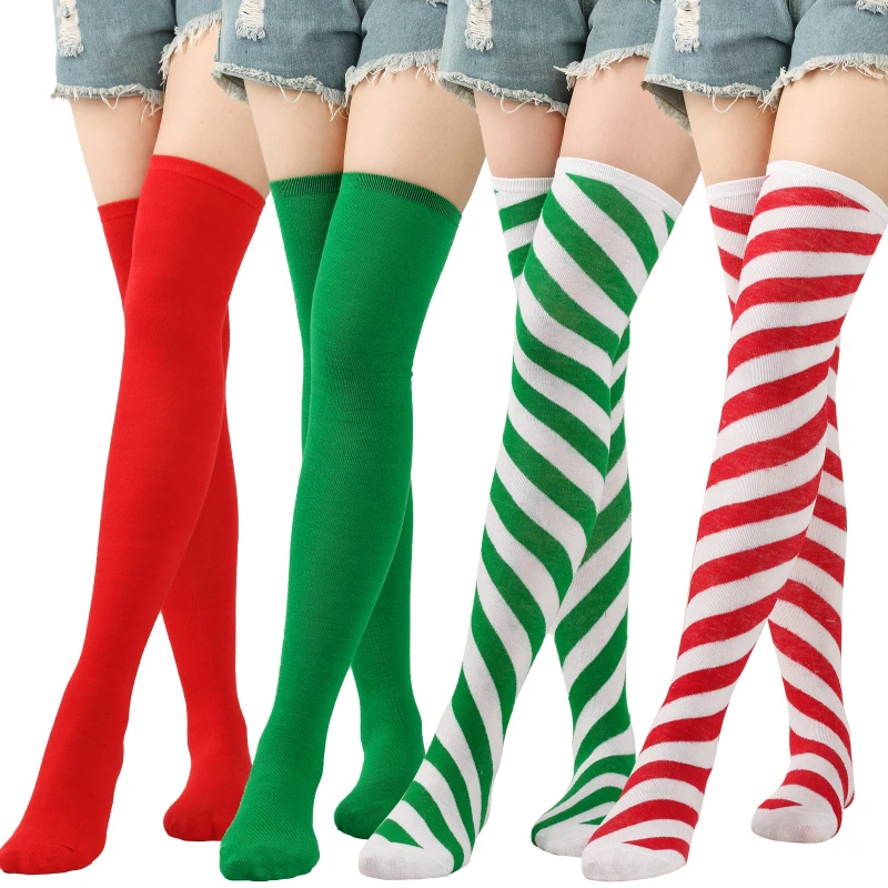

Christmas diagonal stripes over the knee high Woman cute socks Kawaii Lolita accessories stage show props fun gifts
