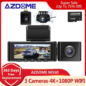 AZDOME M550-3CH Dash Cam Car DVR 4K 3 Cameras 1080 Rear Cam Recording With GPS Night Vision WIFI Parking Monitor Car