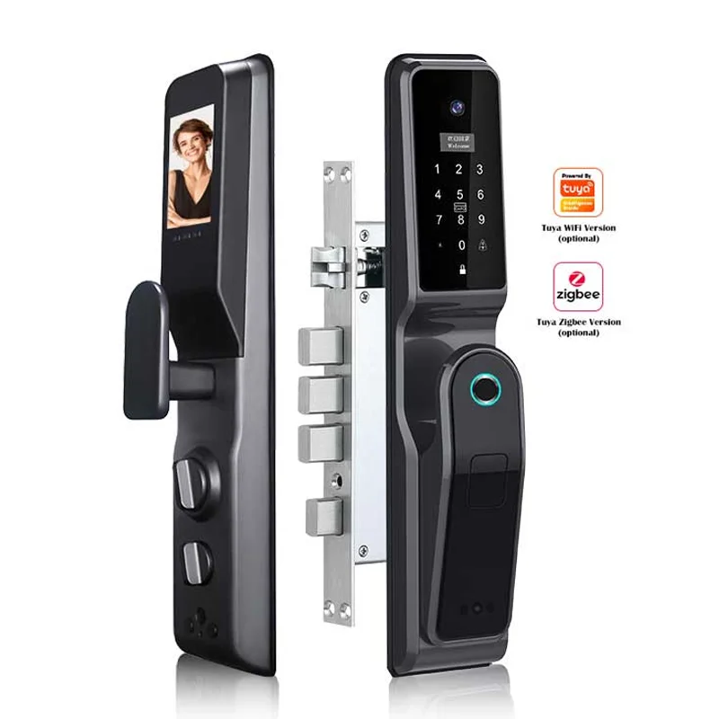 

High Security Outdoor Tuya Electronic Door Lock for Home Hotel Apartment Fully Automatic Fingerprint Door Lock With Camera