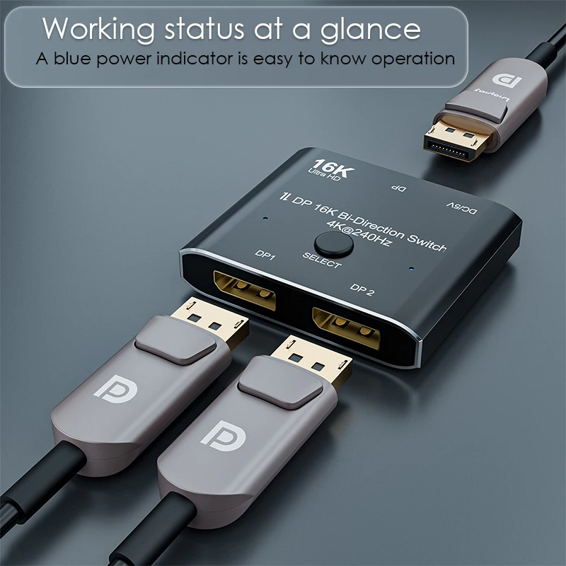 Адаптер Displayport 1x2/2x1 двунаправленный разветвитель 16K DP 2 в 1 порт дисплея видео 8K/120