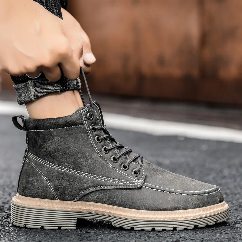 

New Pattern Men Casual Shoes Thick Sole Autumn Early Winter Shoes Men's Leather Winter Boots WOOTTEN rubber Mens Ankle Boots