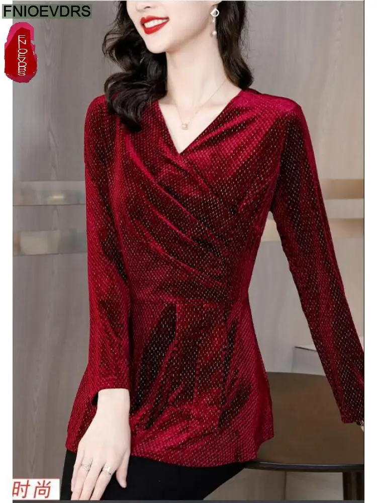 

L-5XL Beautiful Clothes Blusas Women Basic Shirts Warm Velvet Blouse Lady Belly Vintage Retro Red Tunic Peplum Tops