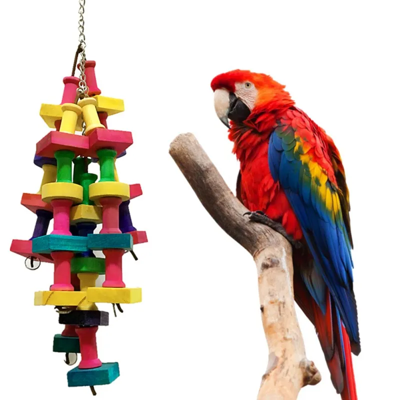 

1pcs Colorful Parrot Chewing Toy Bird Parrot Blocks Knots Tearing Toy Bird Cage Bite Toy For African Grey Macaws Cockatoos