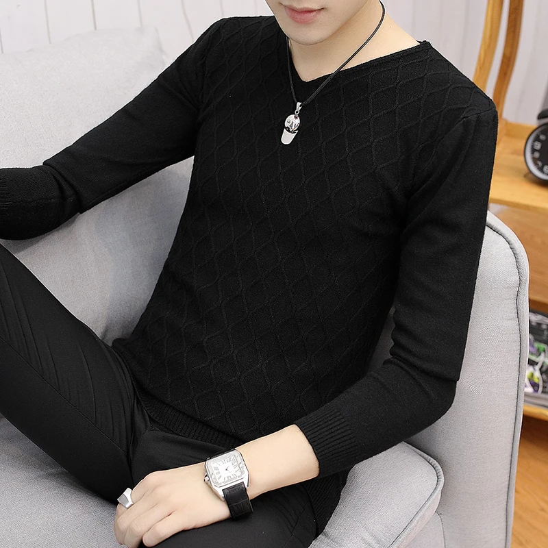 New Spring and autumn uomo sweater Korean men's V-neck slim head long-sleeved Plaid thin section Chinese Style Beige Gray