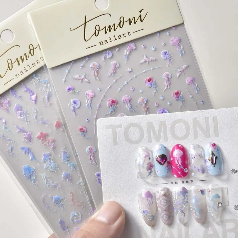 

Laser Nail Stickers Self Adhesive Nail Decorations Dreamy Jellyfish Nail Art Decals Marine Animals Manicure Accessories