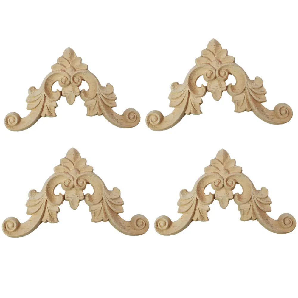 

4PCS Wood Carved Decal Wood Corner Decorative Wooden Carving Furniture Unpainted Applique Frame Cabinet Fireplace Door Decor