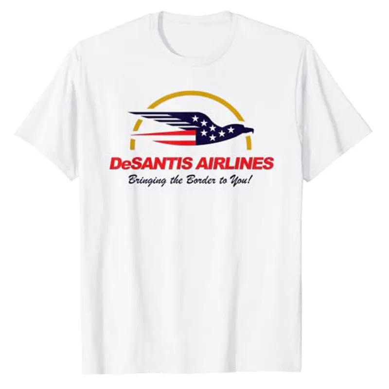 

DeSantis Airlines Funny Political Meme Ron DeSantis T-Shirt America's Governor Apparel 2024 Election Clothes US Flag Print Tee
