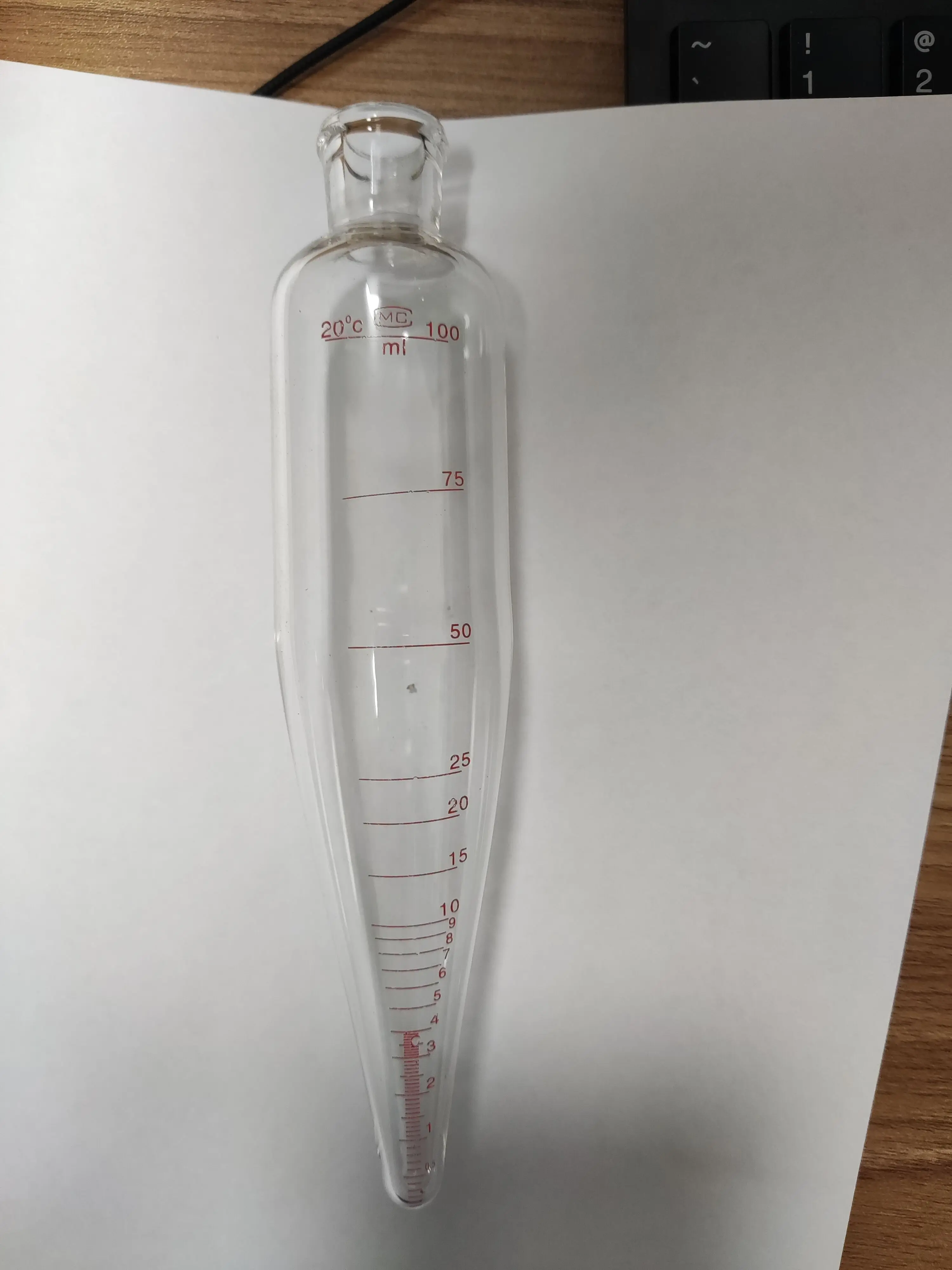 

Centrifuge Tube, Long, 100mL, 8”, marked in mL (ASTM D91, D96, D893, D1796, D4007) equivalent as Koehler