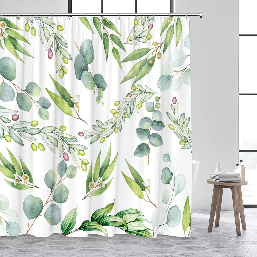zen green leaves shower curtain watercolor plant floral bamboo black stone spa bath curtains waterproof cloth bathroom decor set free global shipping