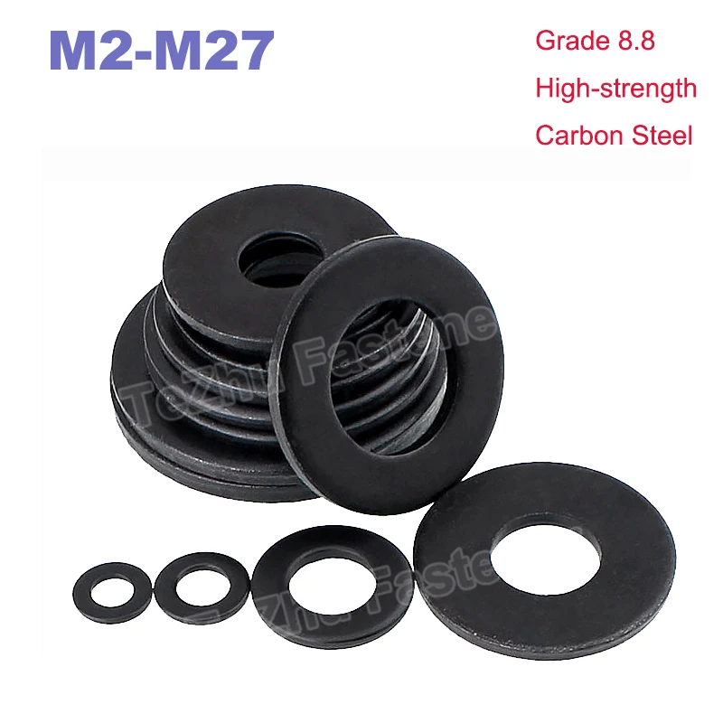 

M2 M2.5 M3 M4 M5-M18 M20 M22 M24 M27 черные класс 8,8 простая шайба из углеродистой стали металлическая винтовая плоская шайба прокладка GB97