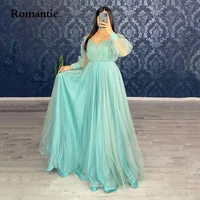 romantic a line tulle evening gowns puff sleeves sweetheart floor length long prom party dress vestido de festa formal reception