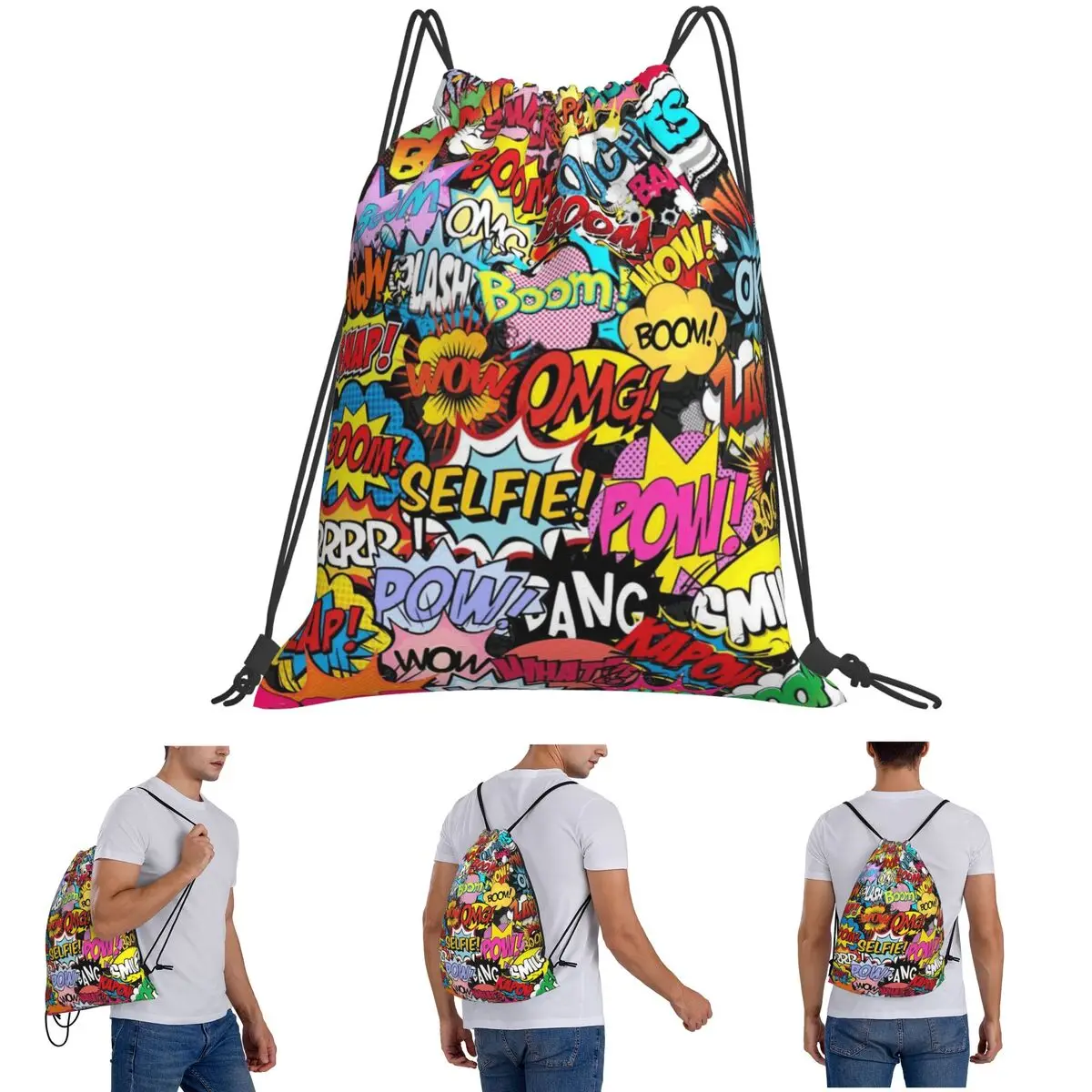 Фото Рюкзаки Fun Street в стиле граффити, комиксов и поп-арта, многофункциональные сумки на шнурке, сумки для обуви, сумки для книг для мужчин и женщин, школьные сумки №1