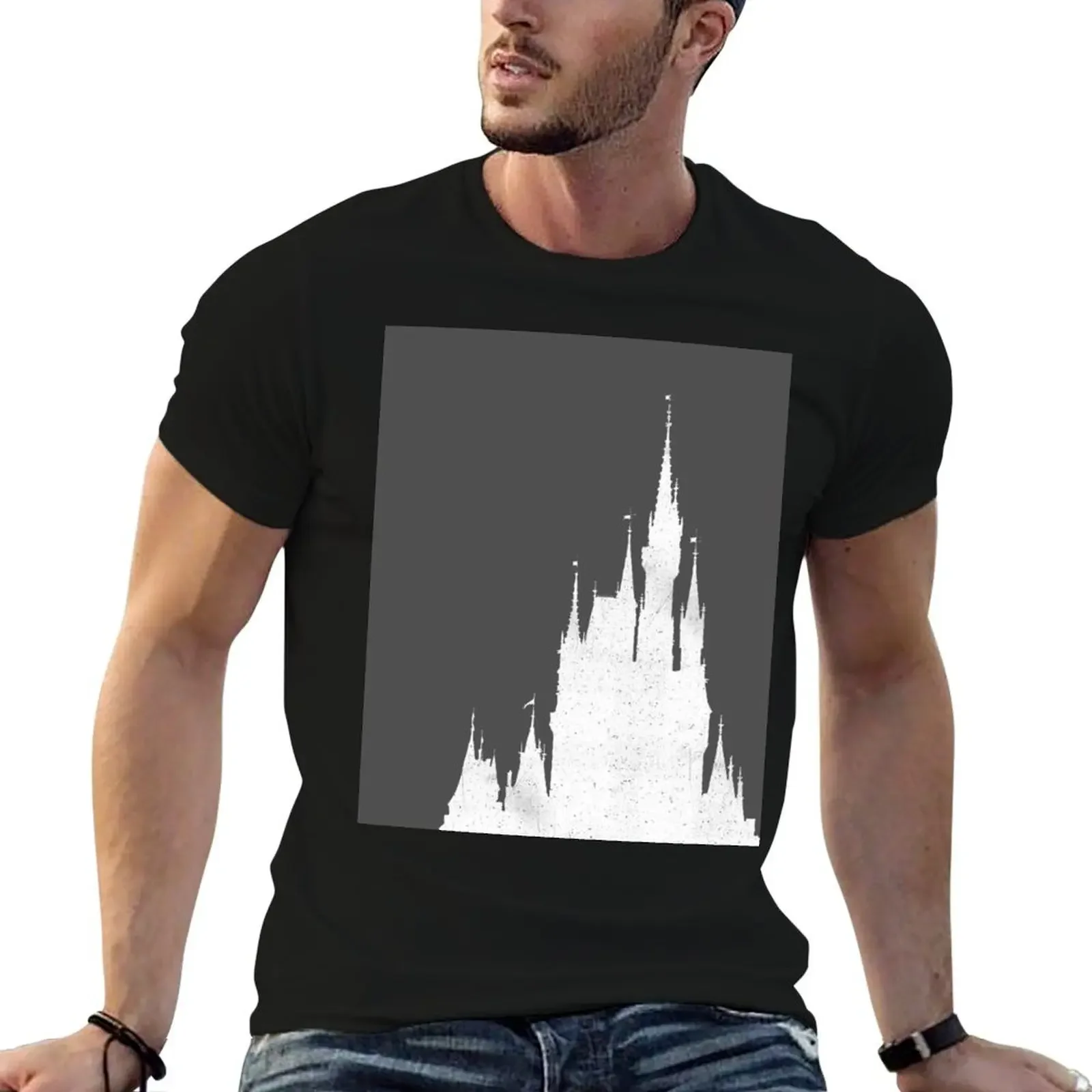 Мужские шикарные хлопковые футболки с принтом замка