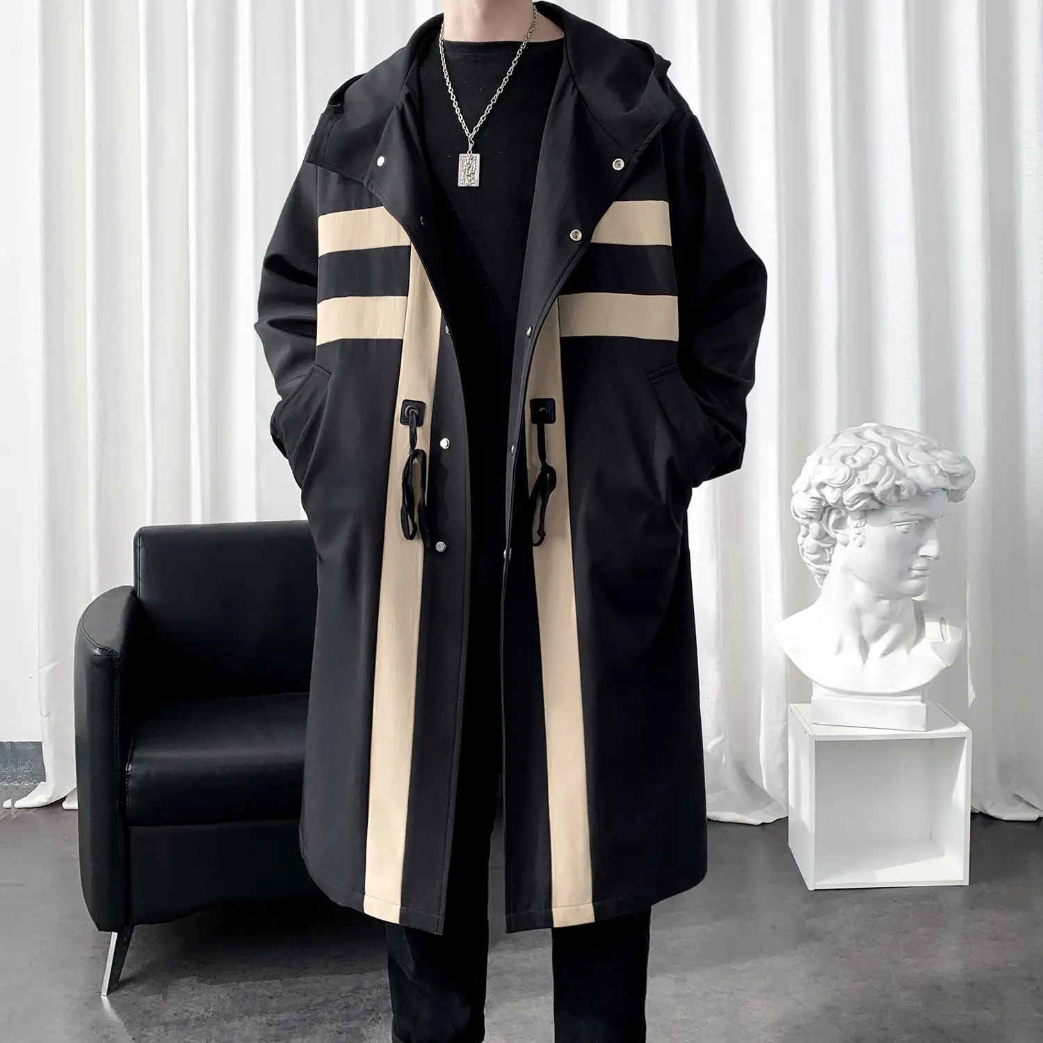 

2022 autumn trench coat youth fashion long stitching parker suit men