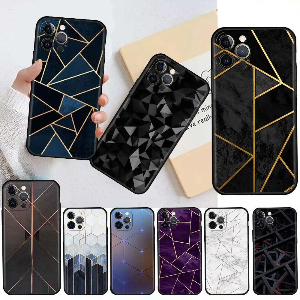 

Marble Geometric Figure Case For Apple iPhone 13 11 12 Pro 7 XR X XS Max 8 6 6S Plus 5 5S SE 2020 13Pro Black Phone Cover Capa