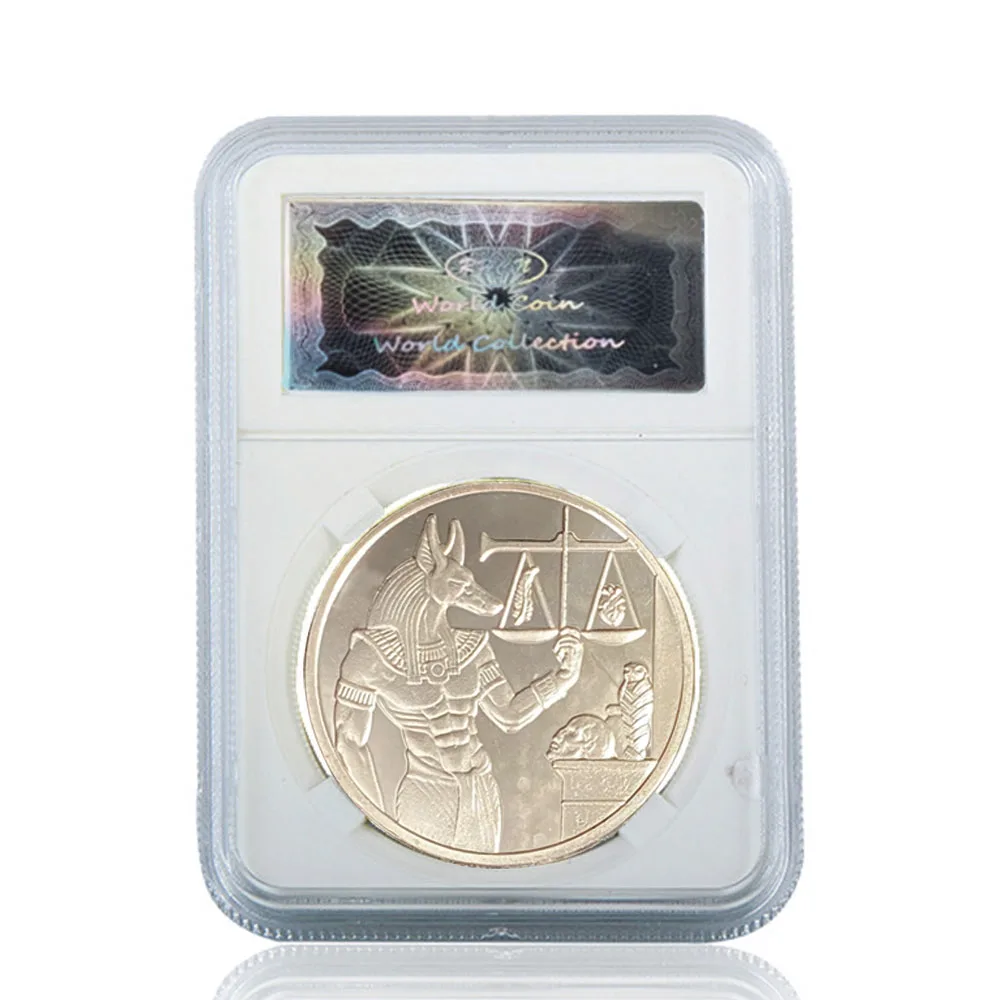 

1pc Silver Plated Egyptian God Of Death Anubis Coin Copy Commemorative Coins W/ Plastic Case Collection For Gift