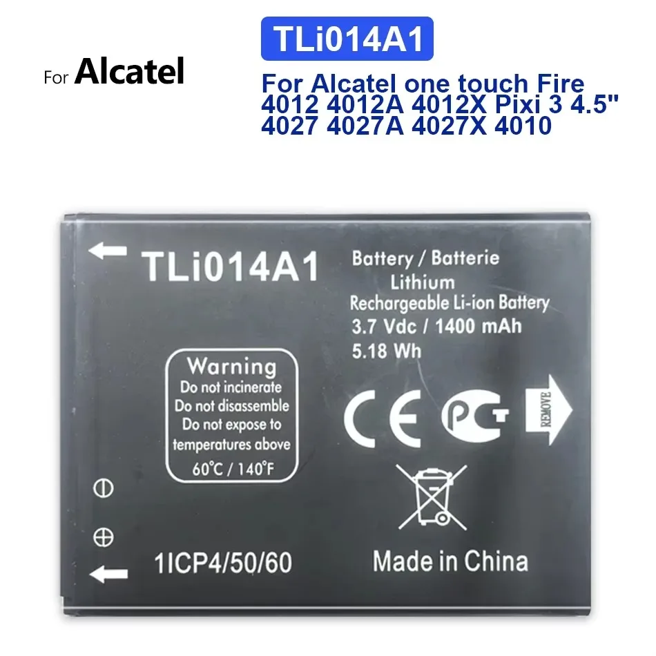 Аккумулятор для Alcatel one touch Fire 4012 4012A 4012X Pixi 3 4 5 дюйма 4027 4027A 4027X 4010 Tli014A1 1400 мАч