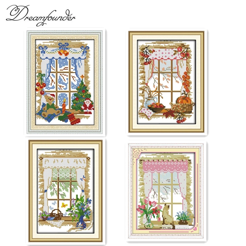 

Christmas out of the window cross stitch kit animal18ct 14ct 11ct count print stitching embroidery DIY handmade needlework plus