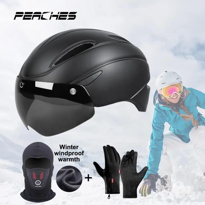 

Winter Cycling Helmet Warm Windproof Bicycle Helmets MTB Bike Cross Country Cycling Equipment Sets Moto Road Bike Goggles Helmet
