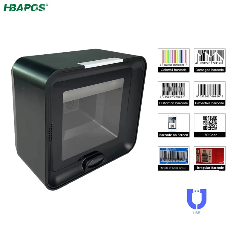 2D Barcode Scanner Omnidirectional 1D 2D QR Code Desktop Bar code Megapixel Reader for Supermarket Store Auto Sense Data Matrix