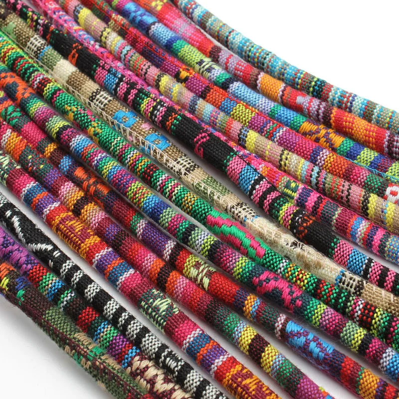 

5 Yards/Lot 6mm Cotton Cord Handmade Fabric Ethnic Rope Textile Wrap Embroider Wire Rainbow Crocheted Rope for Jewelry Making
