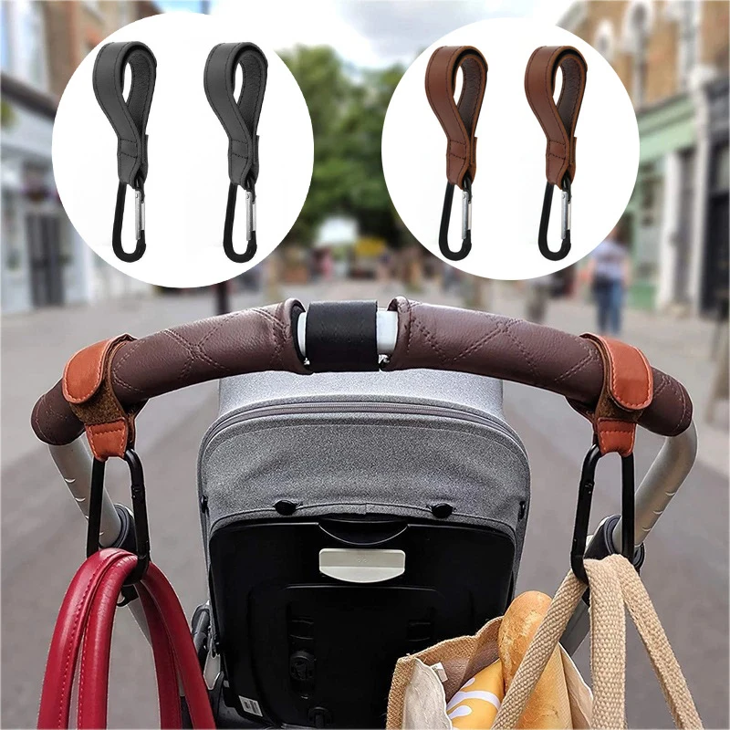 

2pcs PU Leather Baby Stroller Hook Accessories Rotatable Baby Car Carriage Hook Magic Stick Hook Pram Pushchair Hanger Hanging