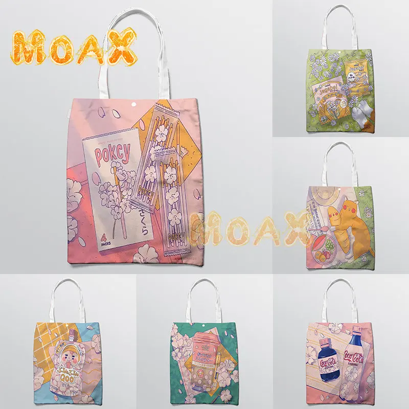 

Kawaii Pink Shoulder Bags Japan Style Handbag Canvas Shopping Tote Large Capacity Trendy Reusable Daily Book Beach Bag Chic Gift