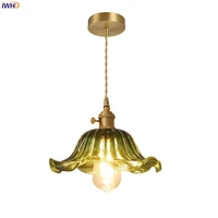 iwhd loft style industrial pendant light fixtures green red amber glass copper socket home indoor decor bedroom hanging lamp